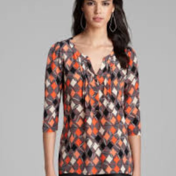 Plenty by Tracy Reese geometric print 100% silk top szM - Picture 1 of 12